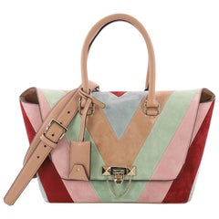 Valentino Demilune Flap Satchel Chevron Suede Small