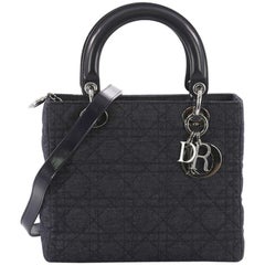 Christian Dior Vintage Lady Dior Handbag Cannage Quilt Denim Medium