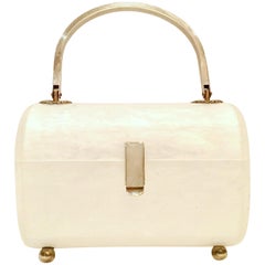 Vintage 1940'S Lucite White Marbleized "Lunch Box" Hand Bag By, Toro NYC