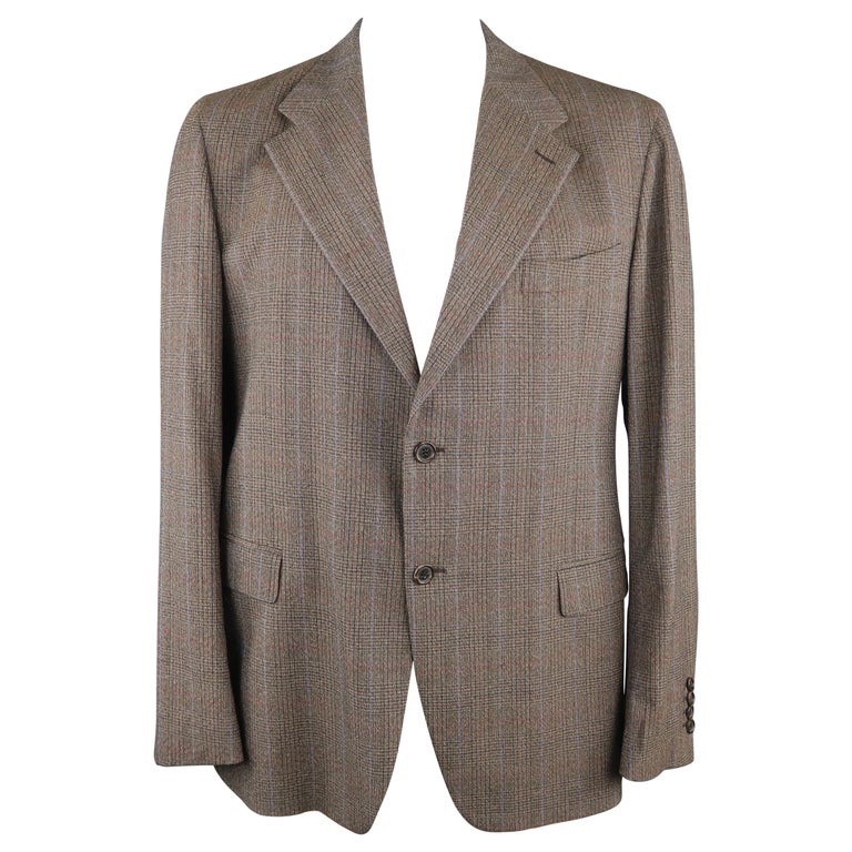 PRADA 46 Brown Plaid Wool Blend Sport Coat For Sale at 1stDibs