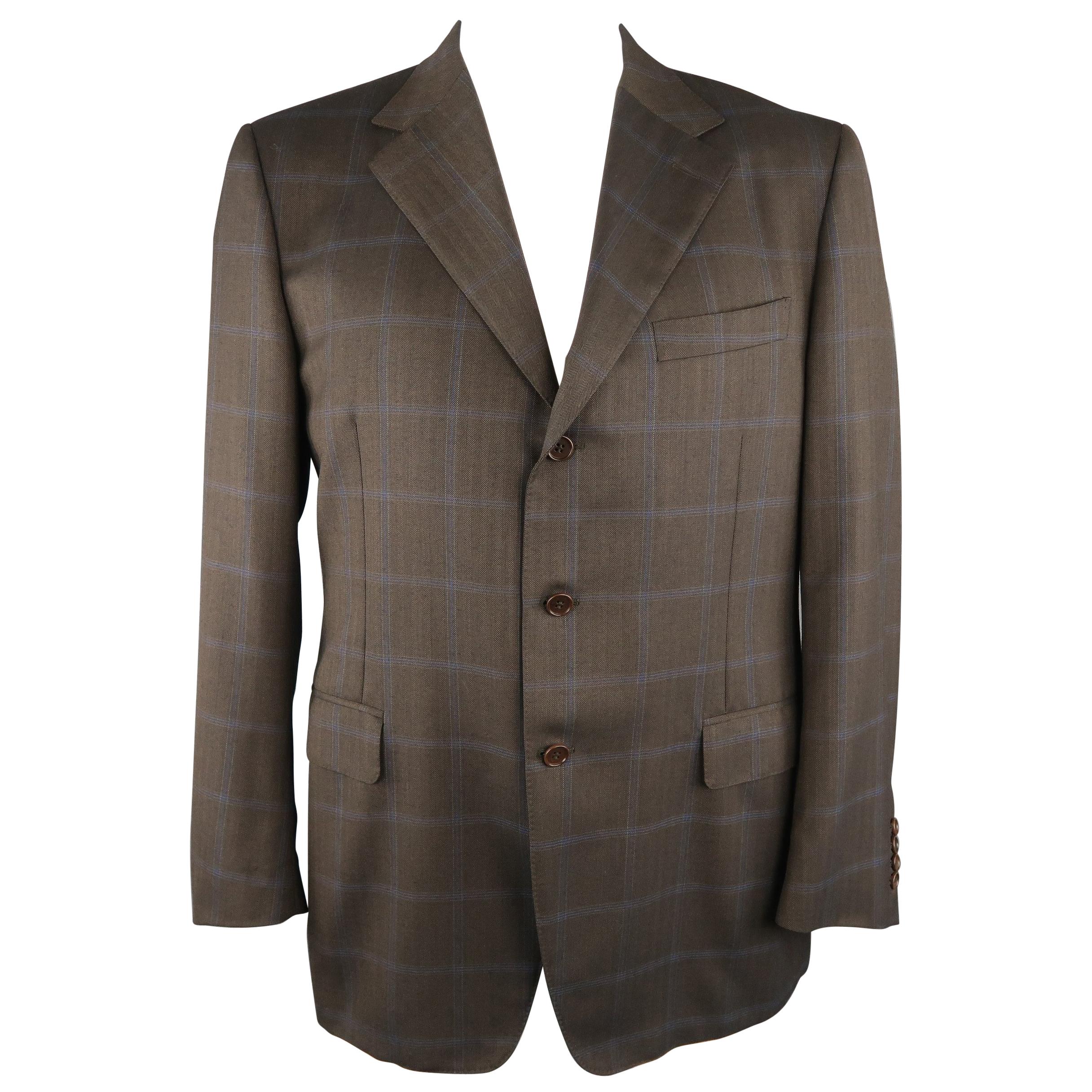 CANALI 44 Regular Brown Window Pane Wool Sport Coat