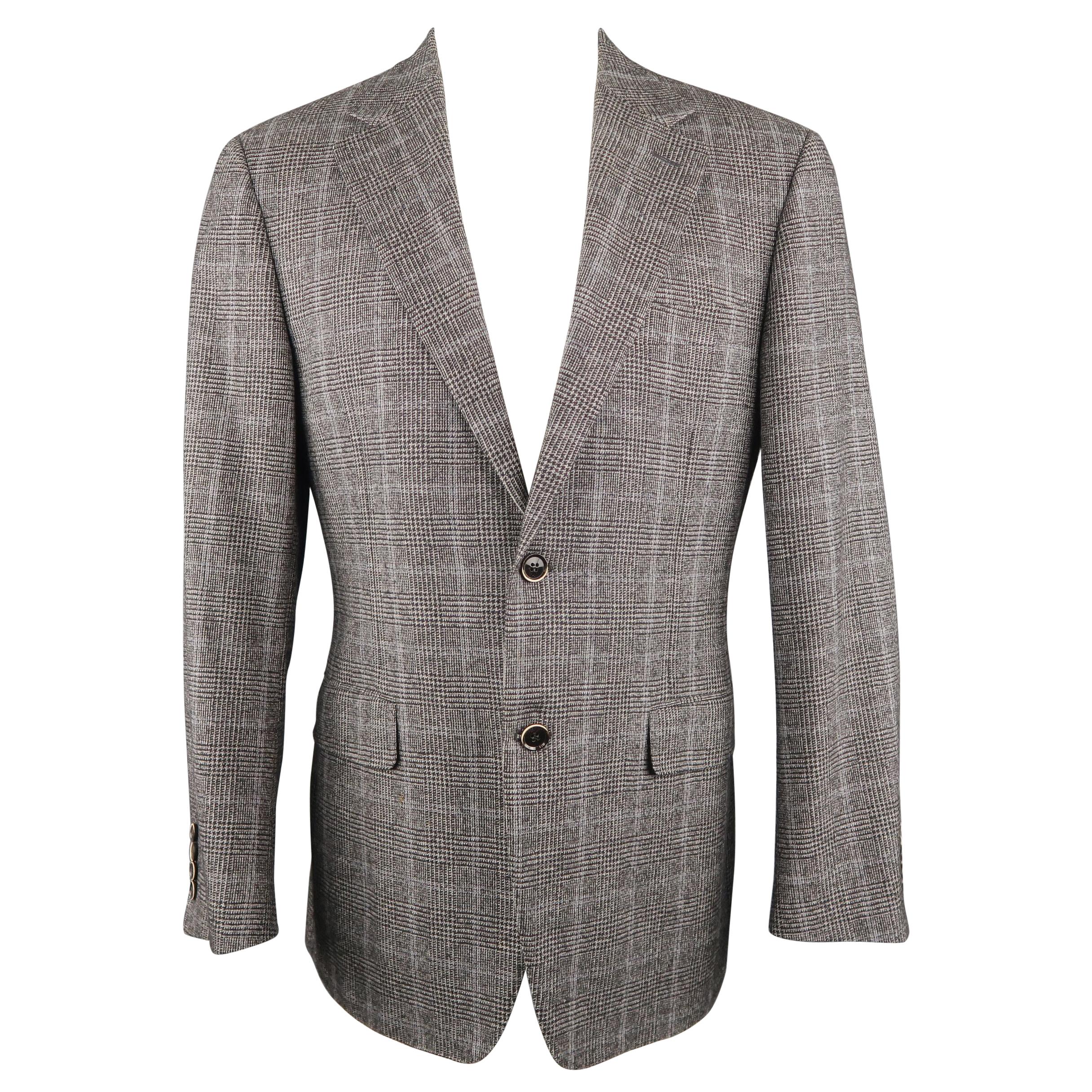 CANALI 40 Regular Grey and Black Glenplaid Wool / Cotton Sport Coat For ...