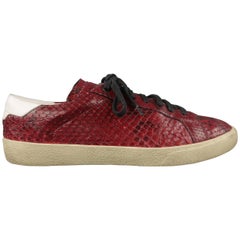SAINT LAURENT Size 11 Burgundy Snake SKin Leather Lace Up Sneakers