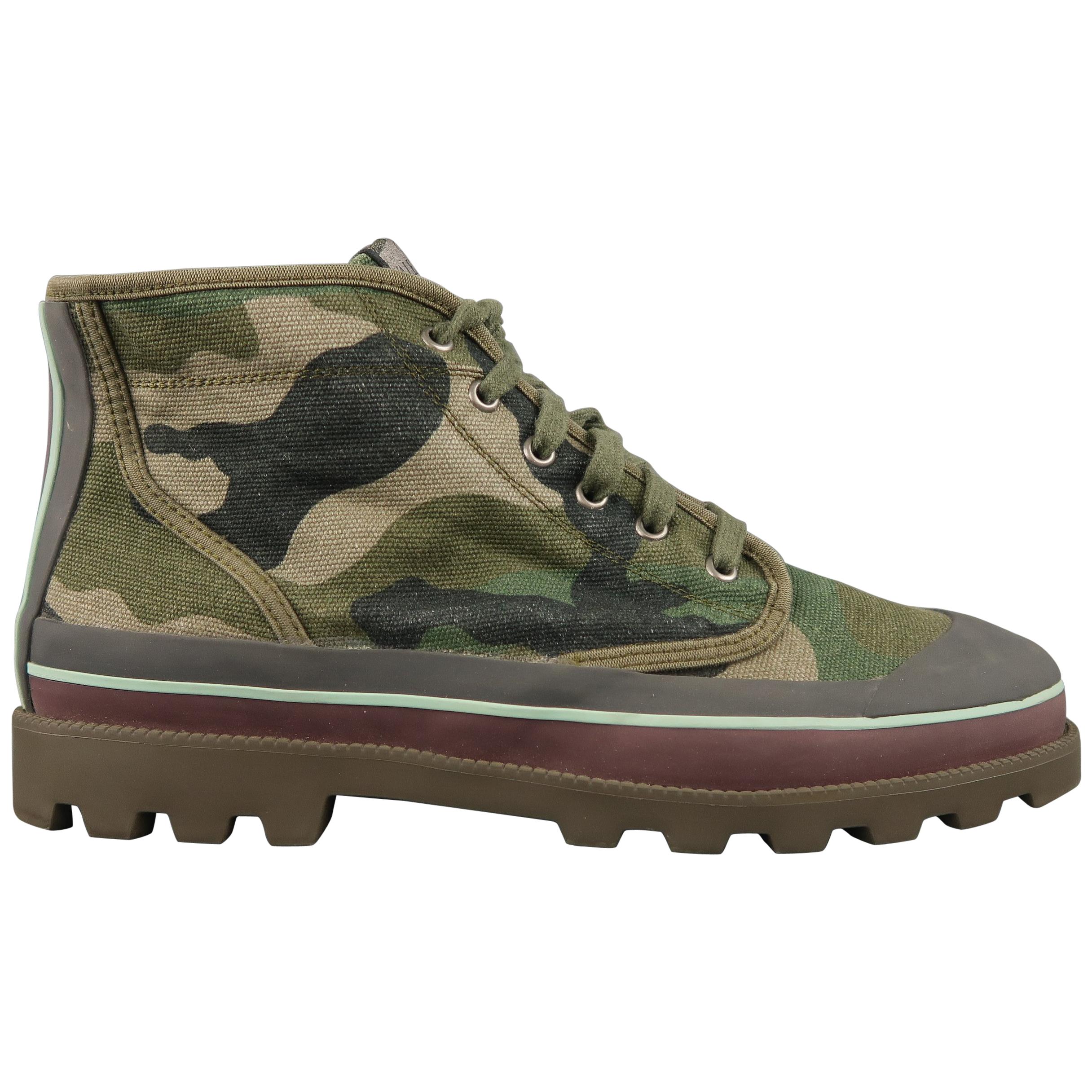 VALENTINO Size 9 Green Camouflage Canvas Striped Rubber High Top ...