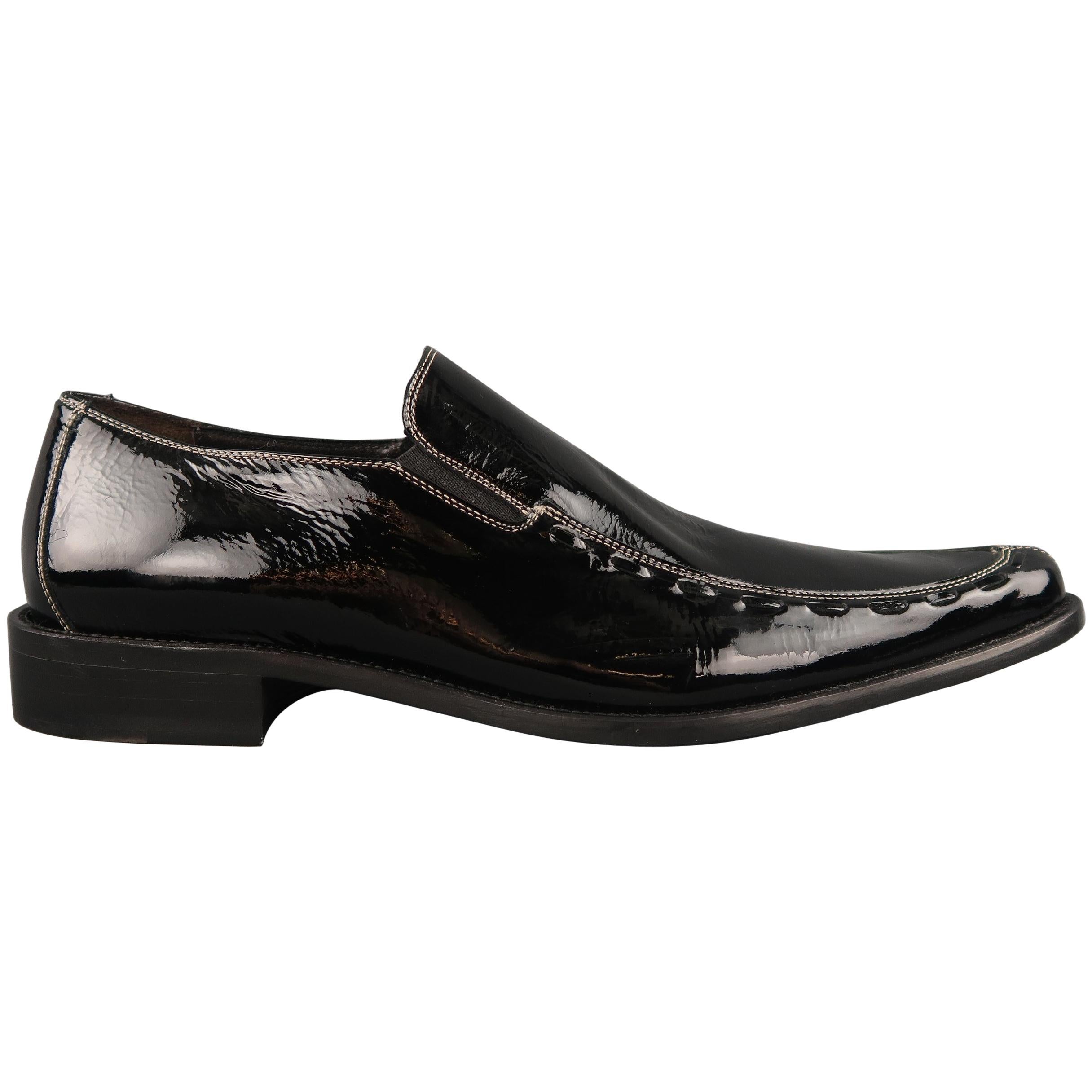 DONALD J PLINER Size 10 Black Contrast Stitch Patent Leather Whipstitch Loafers