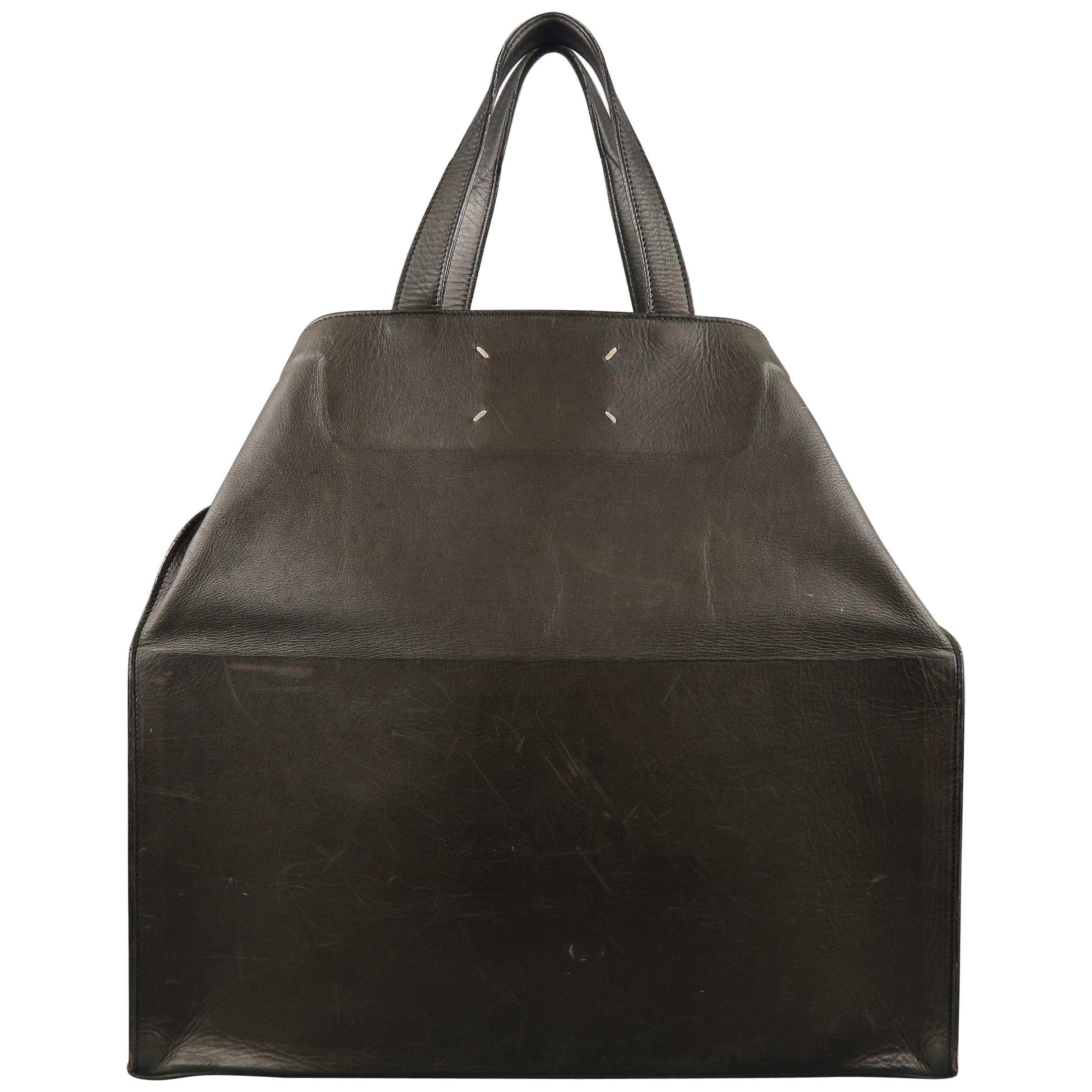 MAISON MARTIN MARGIELA Black Leather Icons Shopper / Clutch Tote Bag