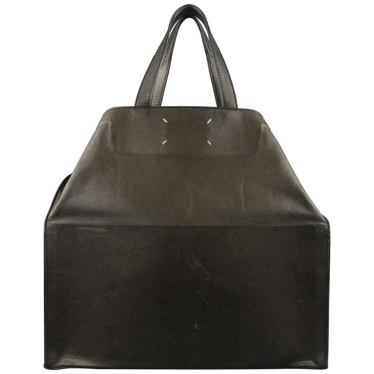 MAISON MARTIN MARGIELA Black Leather Icons Shopper / Clutch Tote Bag at ...