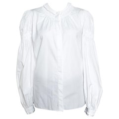 Alexander McQueen White Ruffled Gathered Trim Detail Long Sleeve Blouse M