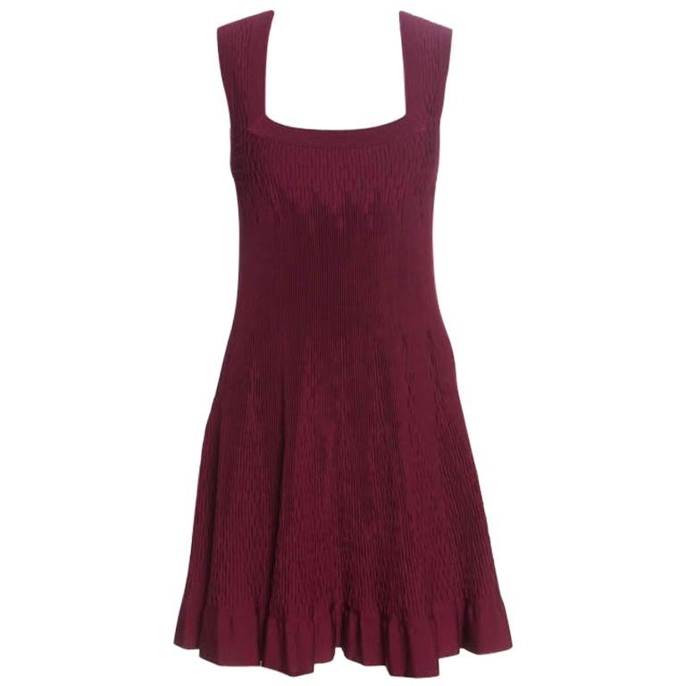 Alaia Maroon Pleated Square Neck Sleeveless Dress M For Sale at 1stDibs