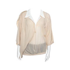 Balenciaga Beige Silk Lapel Collar Detail Faux Wrap Blouse S