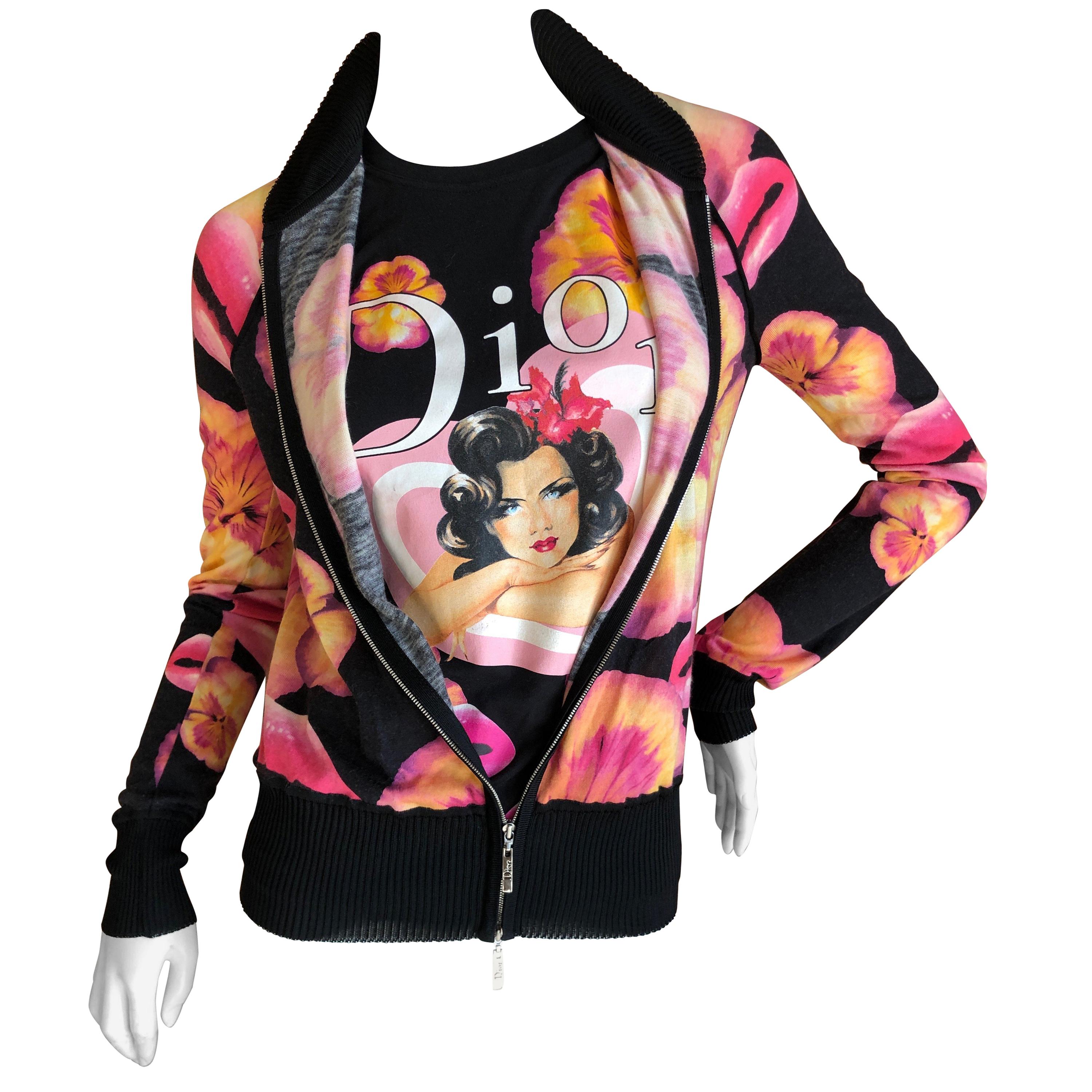 Christian Dior by John Galliano Surrealist Pansy Lip Print Two Piece Sweater Set For Sale