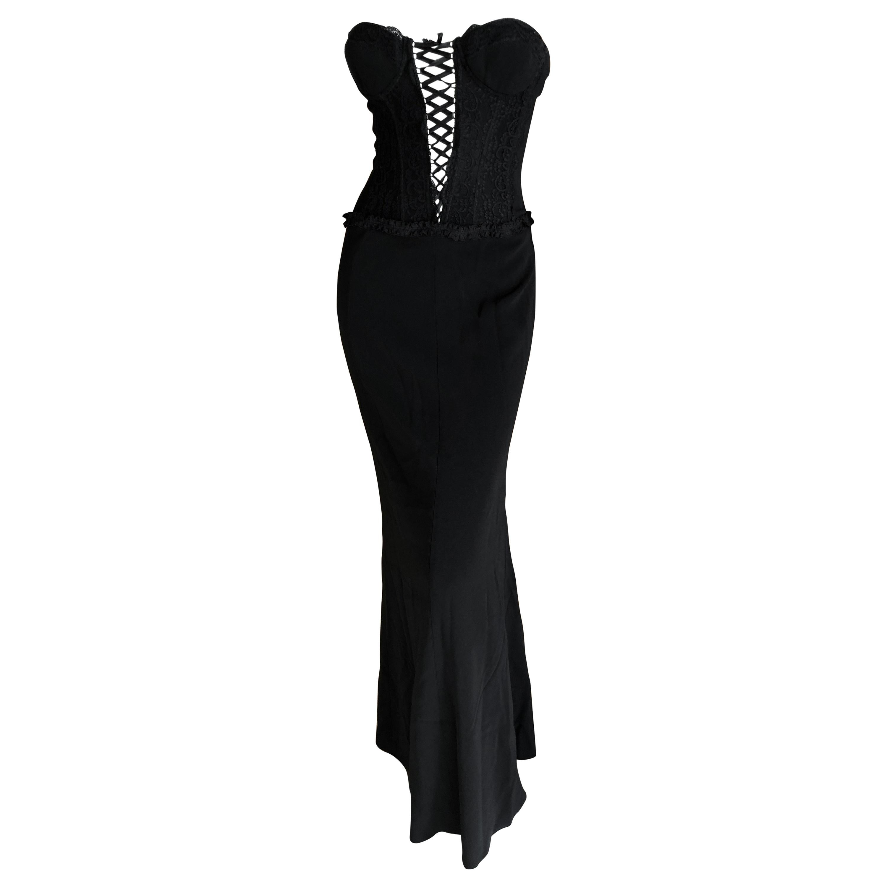 Moschino Cheap & Chic Vintage 1980's Plunging Corset Lace Evening Dress For Sale