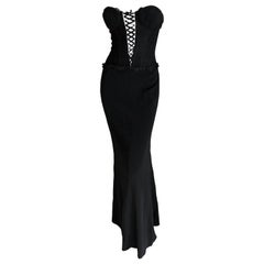 Moschino Cheap & Chic Vintage 1980's Plunging Corset Lace Evening Dress