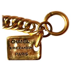 Retro Chanel 1980s Heavy Curb Link Bracelet with Logo Charm