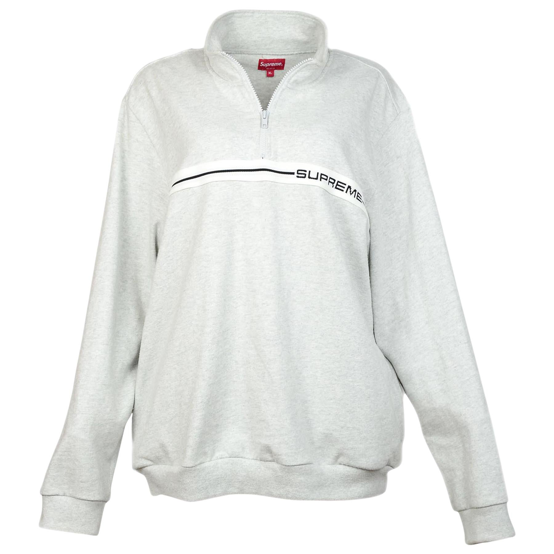 Supreme Men's Grey Zip Front Sweater W/ Logo Sz XL