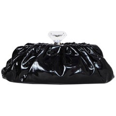 Chanel Black Patent Leather Diamond Clutch Bag
