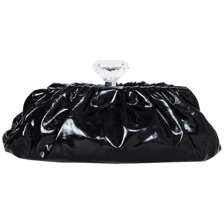 Chanel Black Patent Leather Diamond Clutch Bag For Sale at 1stDibs