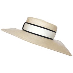 Retro 1970s Yves Saint Laurent Square Brim Boater Hat