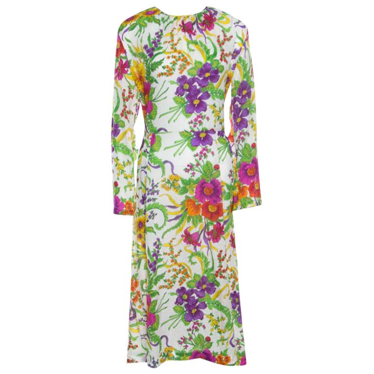 Balenciaga Crinkled Floral Print Side Zip Detail Oversized Midi Dress M