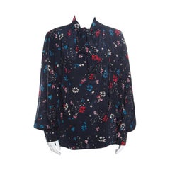 Balenciaga Navy Blue Floral Printed Silk Neck Tie Detail Long Sleeve Blouse  M For Sale at 1stDibs | navy blue floral blouse, blue floral blouse