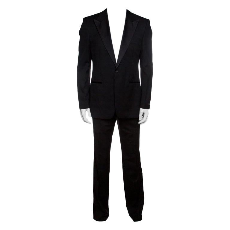 Boss by Hugo Boss Black Wool Satin Trim Detail Cary/Grant Suit L