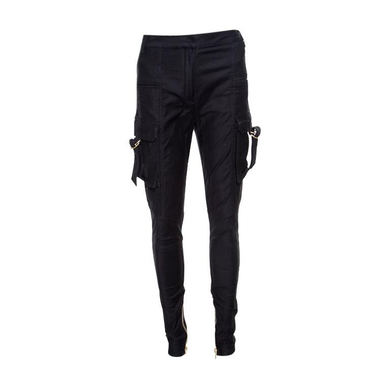 Balmain Black Cotton Ankle Zip Detail High Waisted Pants S