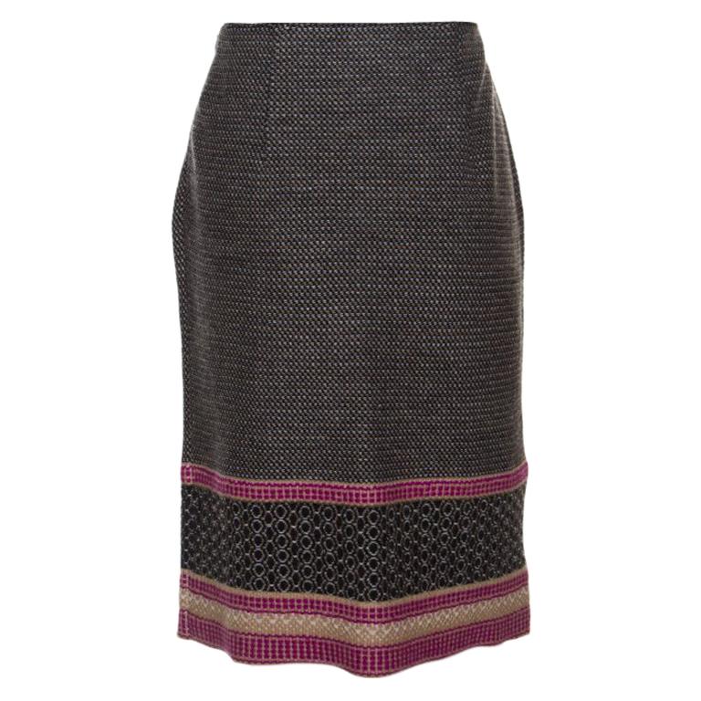 Veneta Multicolor Patterned Wool Knit Pencil Skirt S