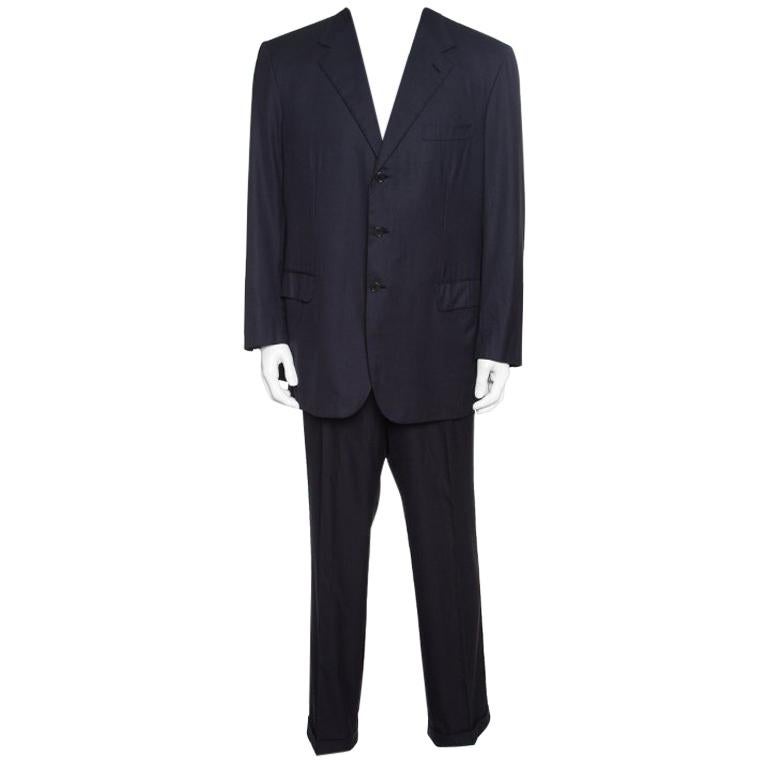 Charcoal Grey Herringbone Wool Tailored Suit 3XL