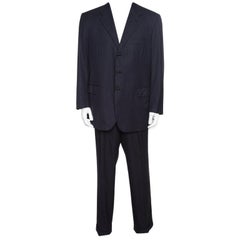 Used Charcoal Grey Herringbone Wool Tailored Suit 3XL