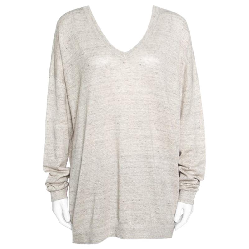  Beige Metallic Knit Linen Long Sleeve Sweater XXL