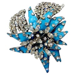 Vintage Signed Depose French Glass & Crystals Trembler Floral Fur Clip/Brooch
