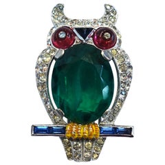 RARE Vintage Signed Trifari Owl Fur Clip Brooch