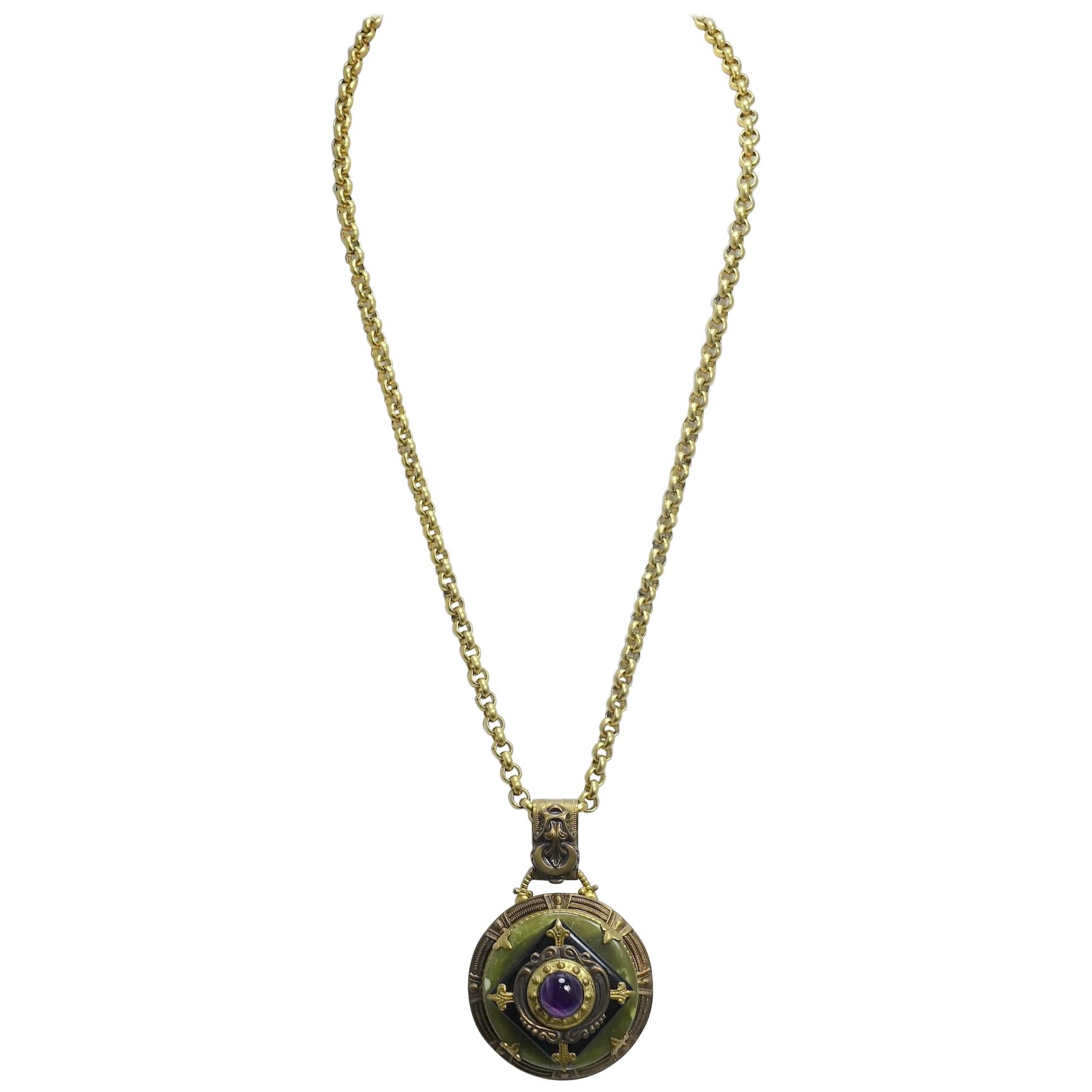 Vintage Art Deco Style Amethyst Pendant Necklace