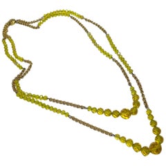 Vintage Art Deco 1930s Long Yellow Crystals 2-Strand Necklace
