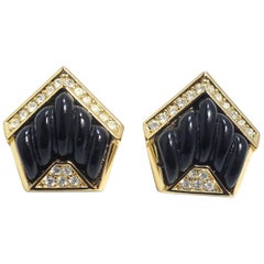 Vintage Black & Clear Crystals Earrings