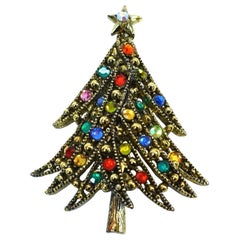 Vintage Signed Hollycraft Christmas Holiday Tree Brooch