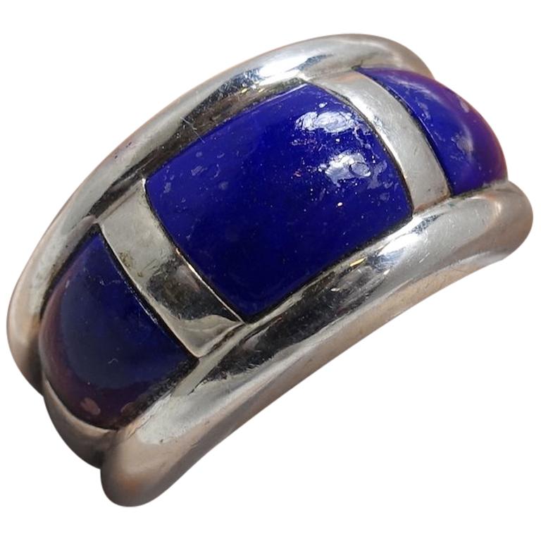 Vintage Lapis & Sterling Silver Ring, Size 10 For Sale