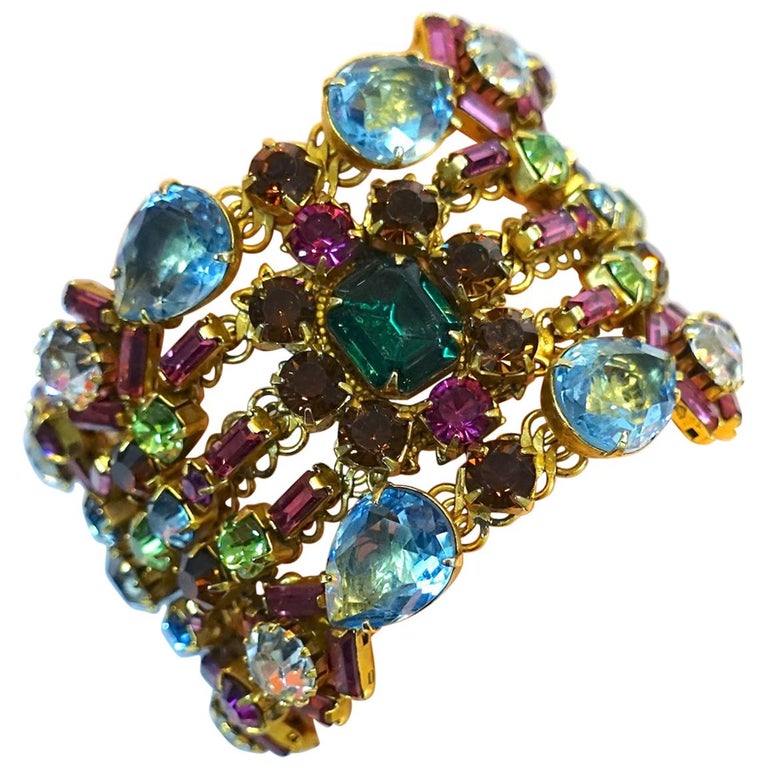 Vintage Hobe? Multi-Color Crystals Cuff Bracelet at 1stDibs
