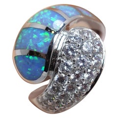 Vintage Opal & Crystals Sterling Silver Ring, Size 10