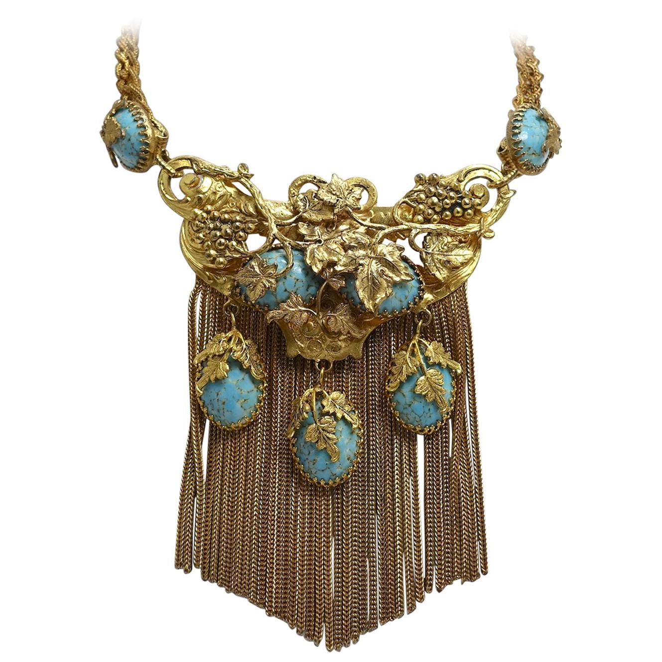 Victorian Vintage Faux Turquoise Dangling Necklace im Angebot