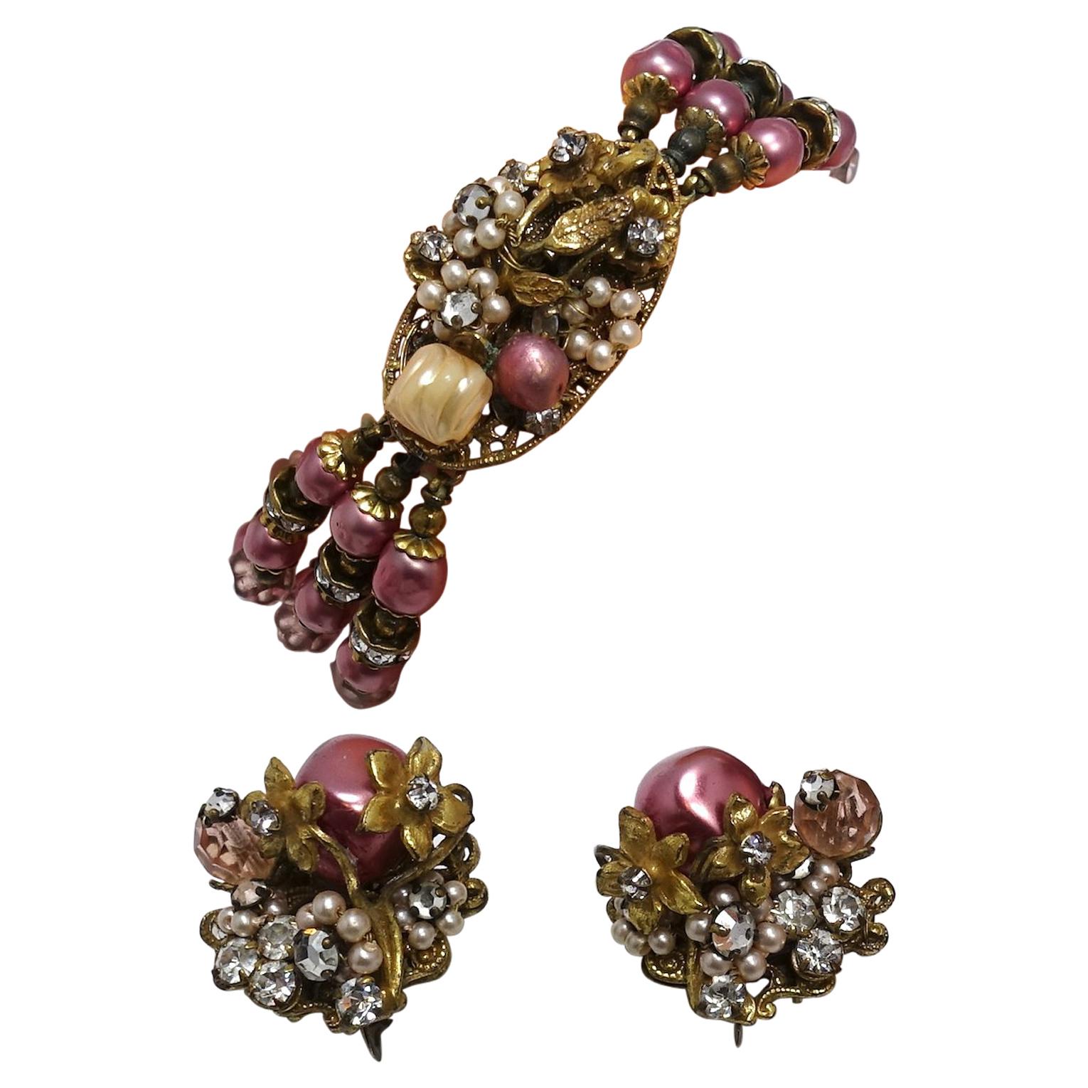Vintage Originals by Robert? 3-Strand Bracelet & Clip Earrings Set For Sale