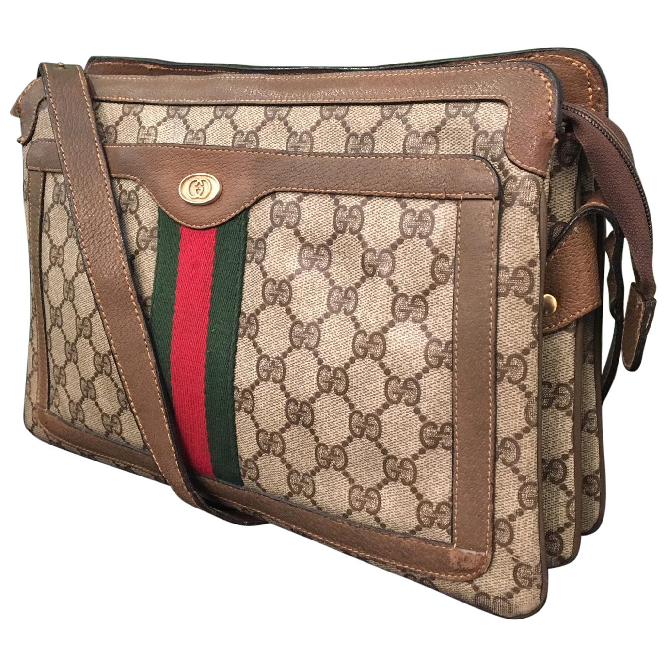 GUCCI VINTAGE BAG Monogram Gucci Handbag Vintage Gucci Trunk Leather and  Monogram Fabric Brand - Etsy