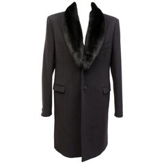 New Versace Black Wool & Cashmere Coat With Mink Fur for Men