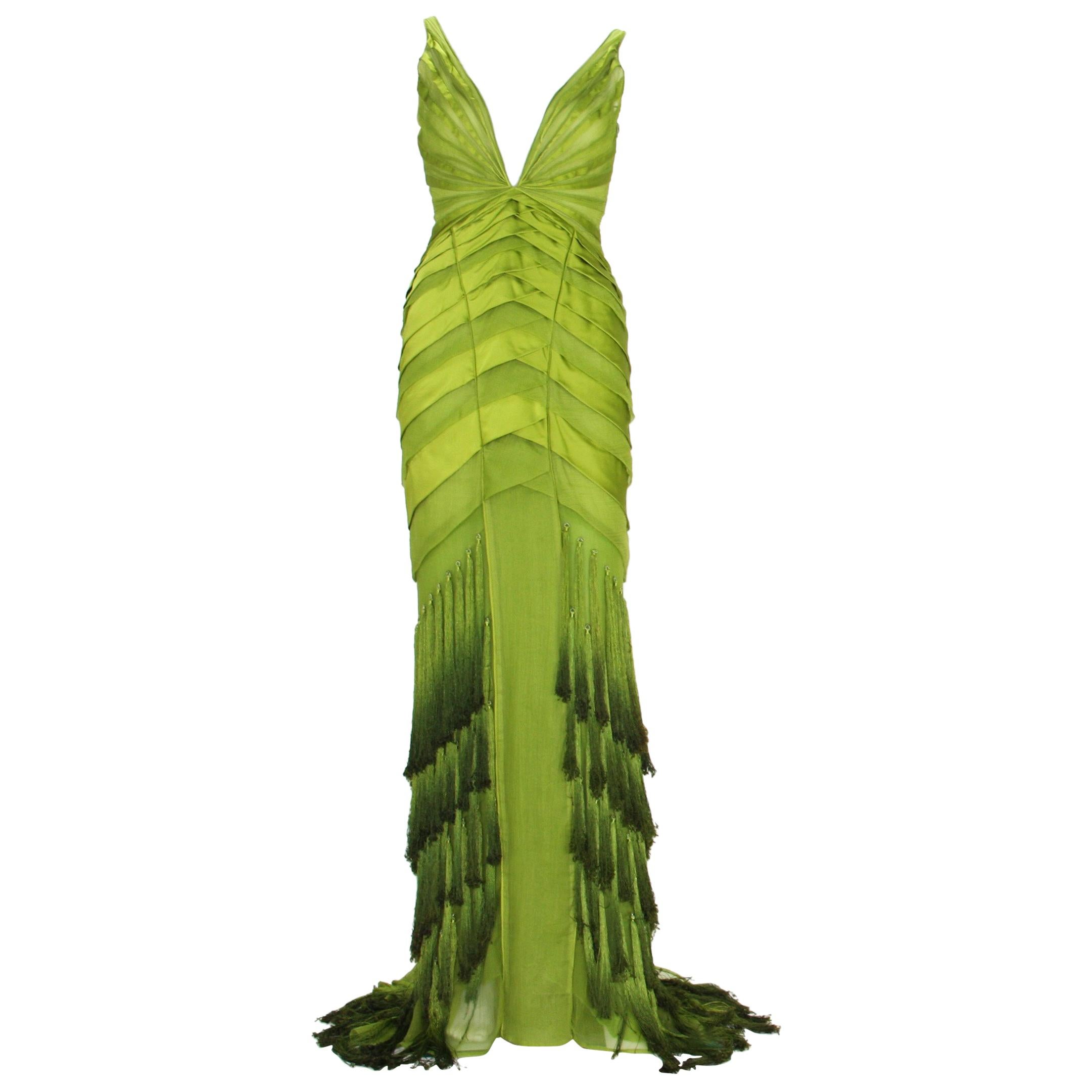 Tom Ford for Gucci 2004 F/W Collection Silk Green Tassel Dress Gown 40 - 4