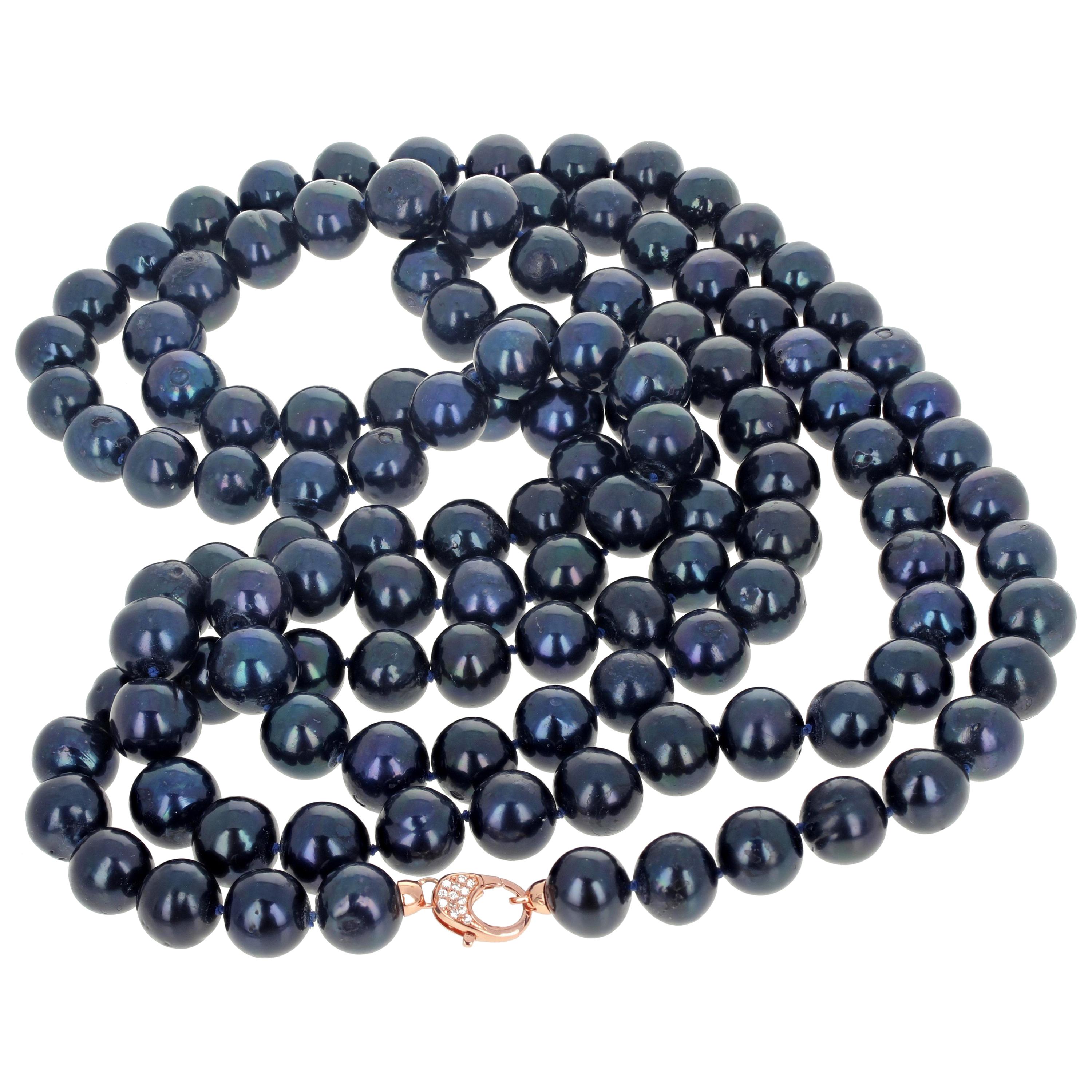Gemjunky Dark Bluish 55" Fireball Pearl Necklace w/Diamond Gold Plated Clasp