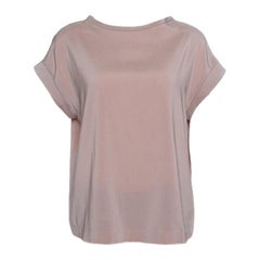 Brunello Cucinelli Pale Pink Silk Short Sleeve Top S