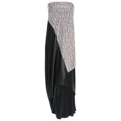 1975 Stavropoulos Black Silk Satin Rhinestone Strapless Asymmetric Draped Gown