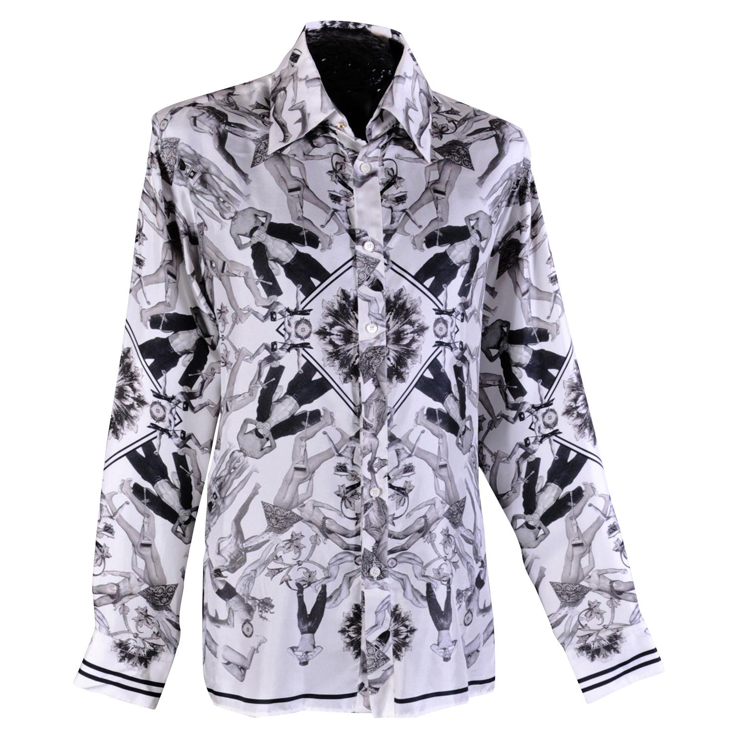 NEW VERSACE 100% SILK SHIRT in ICONIC BLACK and WHITE PRINT for MEN