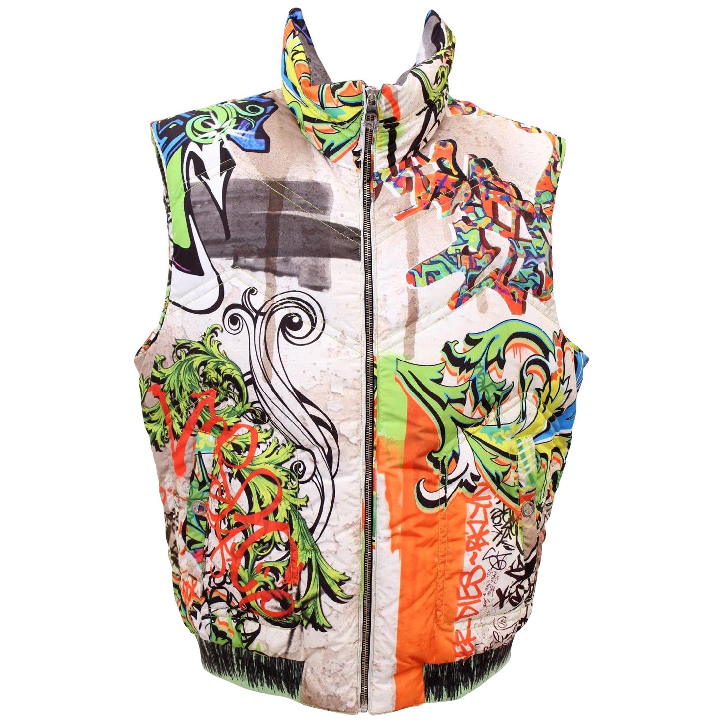 VERSACE COLLECTION BAROCCO GRAFFITI SLEEVELESS GOOSE DOWN JACKET VEST for MEN For Sale