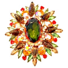 50'S Monumental Gold Swarovski Crystal Brooch & Necklace Pendant By, "Juliana"